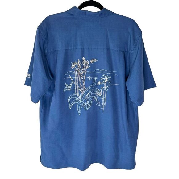 Havanera Tropical Blue Embroidered Palm Tree Resort Button Shirt Size Medium - Picture 2 of 10